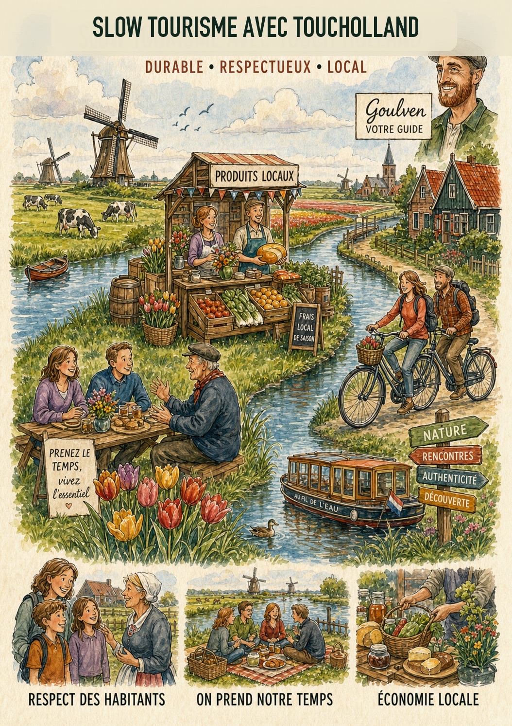 Illustration slow tourisme avec Goulven aux Pays-Bas
